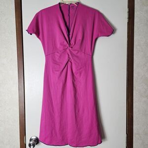 Title Nine Pink Dream Fit & Flare Dress S Pocket Stretch V Neck Short Sleeve